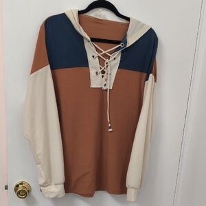 BKE Colorblock Lace-Up Hoodie